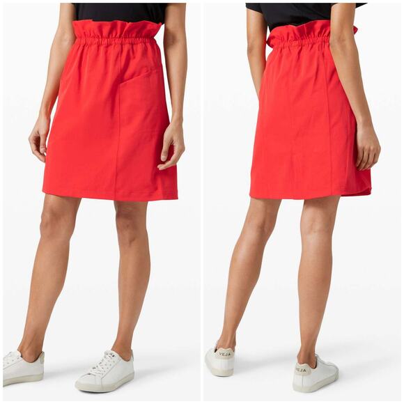 Lululemon Trip Taker Skirt Carnation Red NEW Size 14 Ruffle Paperbag Waist - Picture 2 of 6